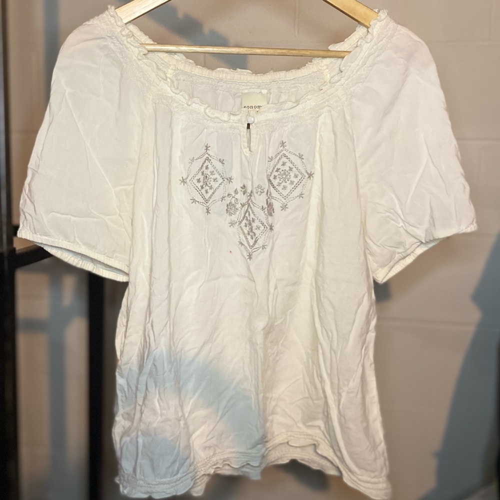 Sonoma Embroidered White Peasant Top